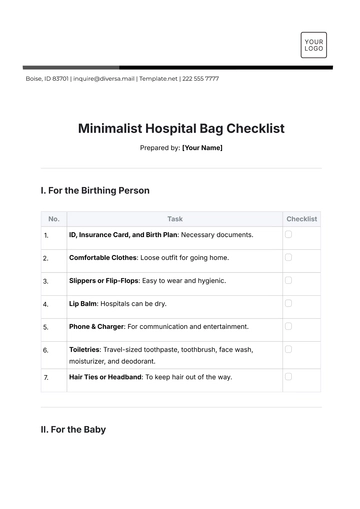 Free Minimalist Hospital Bag Checklist Template to Edit Online