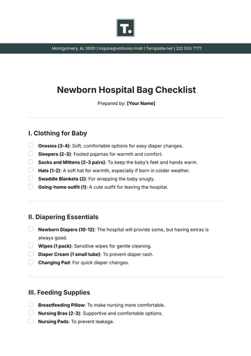 Free Newborn Hospital Bag Checklist Template to Edit Online