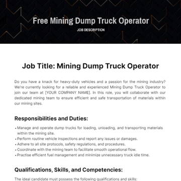 Free Mining Dump Truck Operator job Description Template to Edit Online