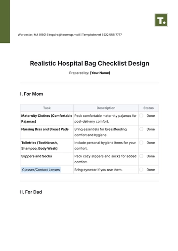 Free Realistic Hospital Bag Checklist Design Template to Edit Online