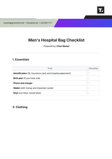 Free Men's Hospital Bag Checklist Template to Edit Online