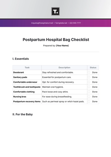 Free Postpartum Hospital Bag Checklist Template to Edit Online