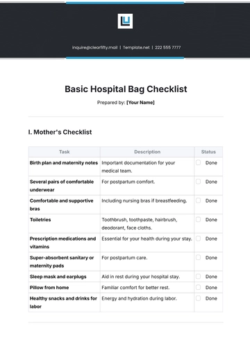 Free Basic Hospital Bag Checklist Template to Edit Online