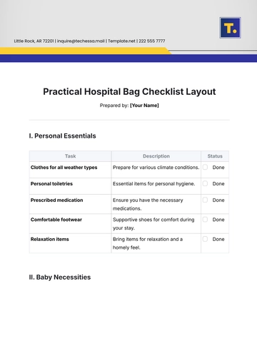 Free Practical Hospital Bag Checklist Layout Template to Edit Online