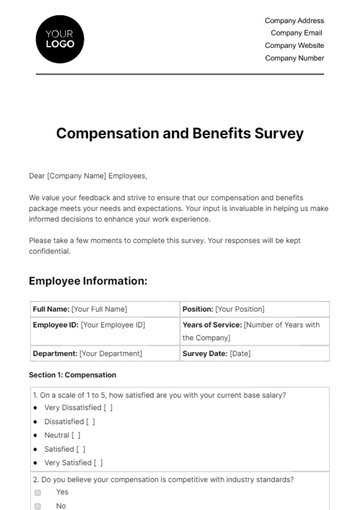 Free Compensation and Benefits Survey HR Template to Edit Online