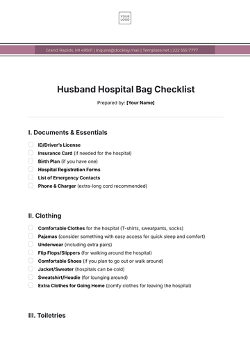 Free Husband Hospital Bag Checklist Template to Edit Online