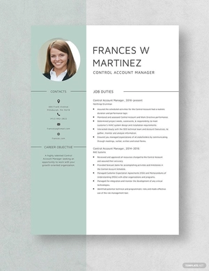 Control Account Manager Resume