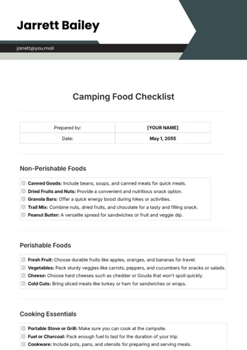 Free Camping Food Checklist Template to Edit Online