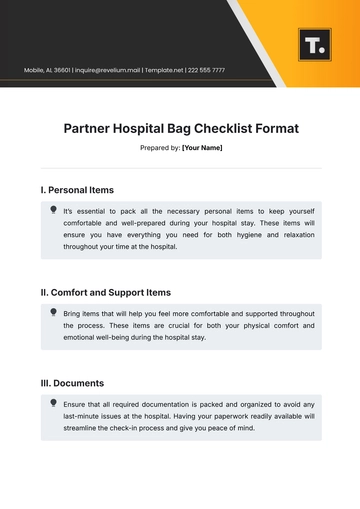 Free Partner Hospital Bag Checklist Format Template to Edit Online