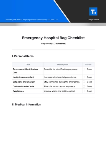 Free Emergency Hospital Bag Checklist Template to Edit Online