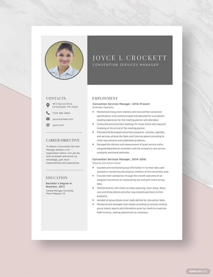 Convention Services Manager Resume