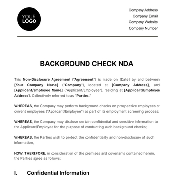 Free Background Check NDA HR Template to Edit Online