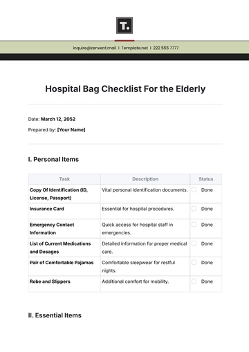 Free Hospital Bag Checklist For Elderly Template to Edit Online
