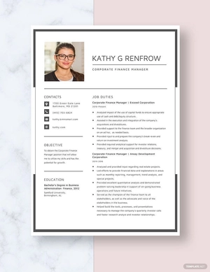 Corporate Finance Manager Resume
