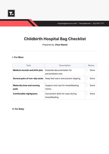 Free Childbirth Hospital Bag Checklist Template to Edit Online