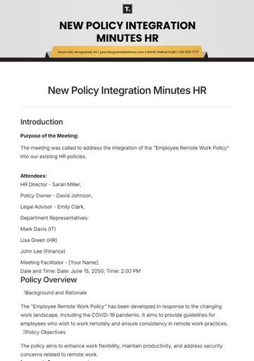 Free New Policy Integration Minutes HR Template to Edit Online