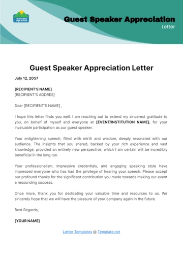 Free Guest Speaker Appreciation Letter Template to Edit Online