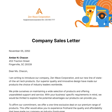 Free Company Sales Letter Template to Edit Online