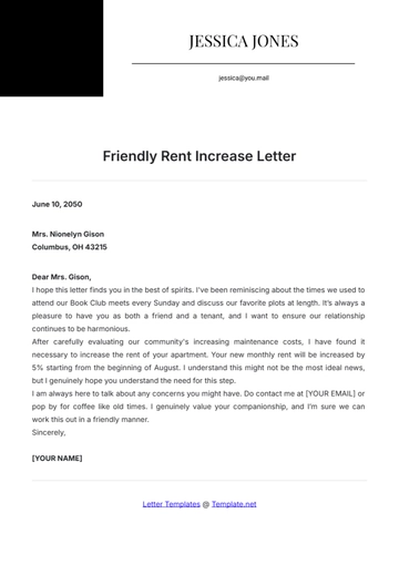 Free Friendly Rent Increase Letter Template to Edit Online