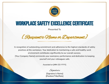 Free Workplace Safety Excellence Certificate Template to Edit Online