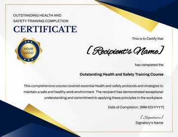 Free Outstanding Health and Safety Training Completion Certificate Template to Edit Online