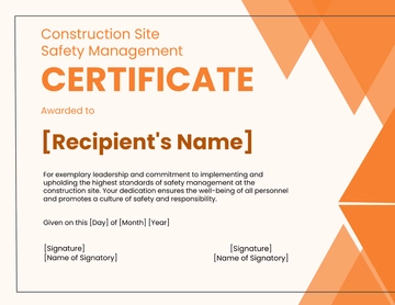 Free Construction Site Safety Management Certificate Template to Edit Online