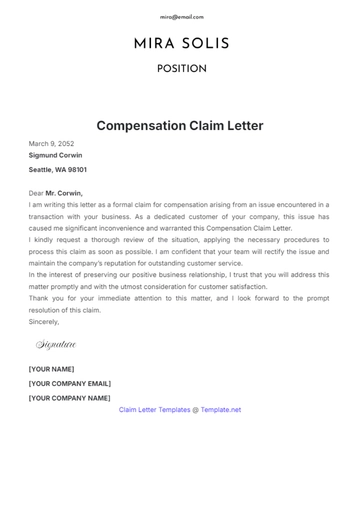 Free Compensation Claim Letter Template to Edit Online