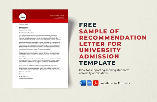 Sample of Recommendation Letter for University Admission Template