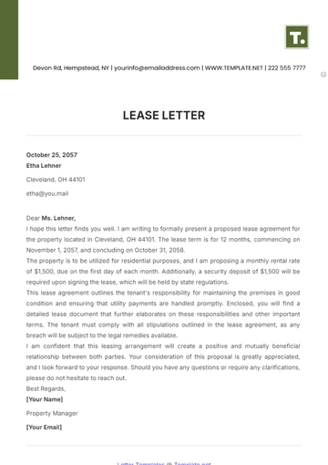 Free Lease Letter Template to Edit Online