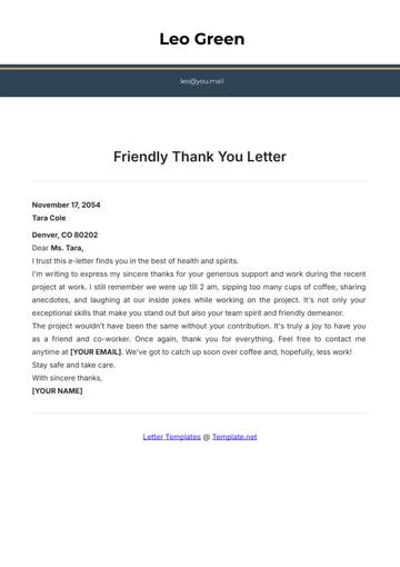 Free Friendly Thank You Letter Template to Edit Online