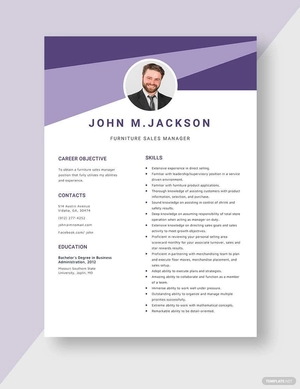 Furniture Sales Manager Resume