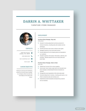 Furniture Store Manager Resume