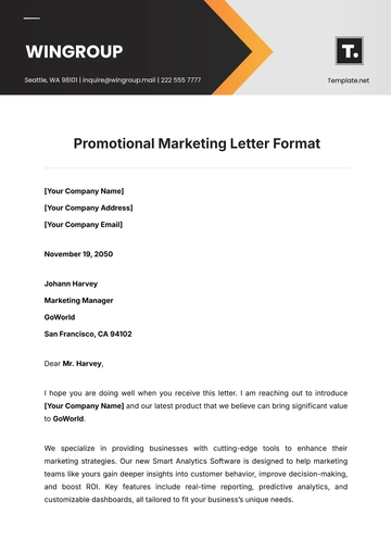 Free Promotional Marketing Letter Format Template to Edit Online