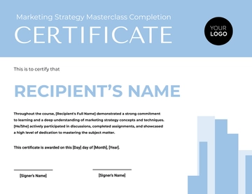 Free Marketing Strategy Masterclass Completion Certificate Template to Edit Online