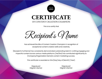 Free Content Creation Champion Certificate Template to Edit Online
