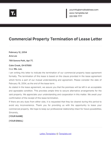 Free Commercial Property Termination of Lease Letter Template to Edit Online