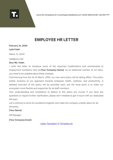 Free Employee HR Letter Template to Edit Online