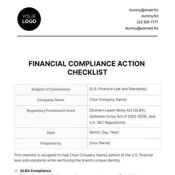 Free Financial Compliance Action Checklist Template to Edit Online