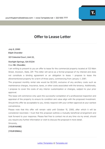 Free Offer to Lease Letter Template to Edit Online