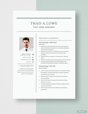 Fast Food Manager Resume