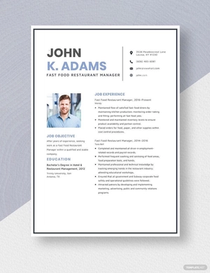 Fast Food Restaurant Manager Resume