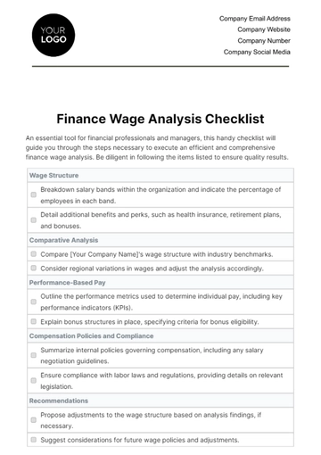 Free Finance Wage Analysis Checklist Template to Edit Online