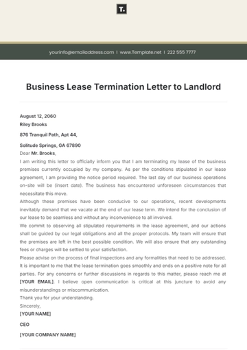 Free Business Lease Termination Letter to Landlord Template to Edit Online