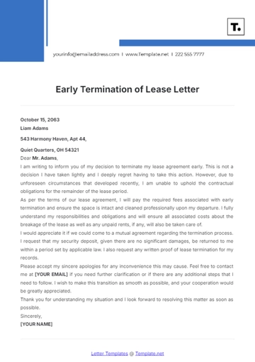 Free Early Termination of Lease Letter Template to Edit Online
