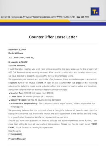 Free Counter Offer Lease Letter Template to Edit Online