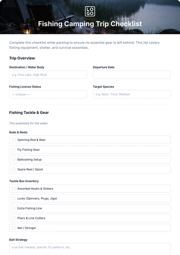 Free Fishing Camping Trip Checklist Template to Edit Online