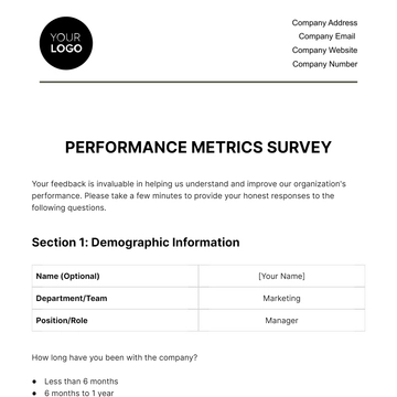 Free Performance Metrics Survey HR Template to Edit Online