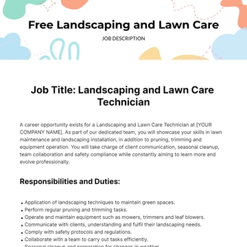 Free Landscaping and Lawn Care Job Description Template to Edit Online