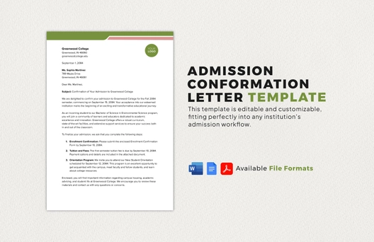 Admission Confirmation Letter Template