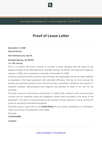 Free Proof of Lease Letter Template to Edit Online